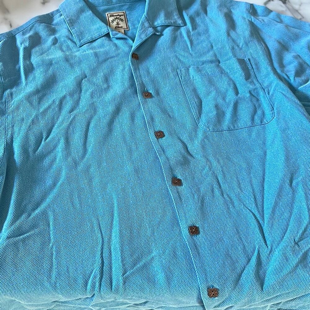 Montego Mon Silk Short Sleeve Button Down Resort Shirt Sz. L